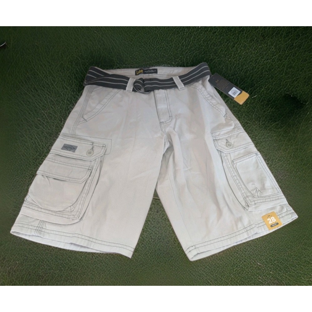 Lee Mens Cadet Gray Cargo Shorts With Belt Size 28 102183384 NEW Cotton